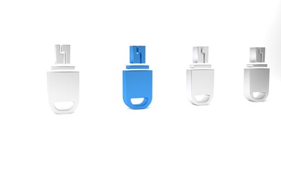 Poster - Blue USB flash drive icon isolated on white background. Minimalism concept. 3D render illustration