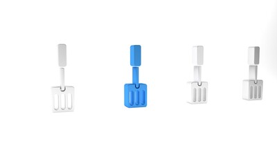 Sticker - Blue Spatula icon isolated on white background. Kitchen spatula icon. BBQ spatula sign. Barbecue and grill tool. Minimalism concept. 3D render illustration