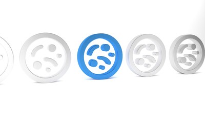 Poster - Blue Bacteria icon isolated on white background. Bacteria and germs, microorganism disease causing, cell cancer, microbe, virus, fungi. Minimalism concept. 3D render illustration