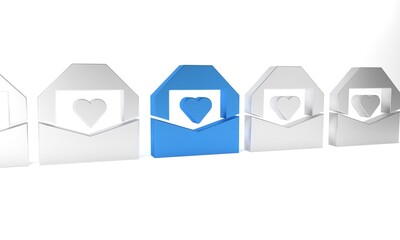 Sticker - Blue Envelope with Valentine heart icon isolated on white background. Message love. Letter love and romance. Minimalism concept. 3D render illustration