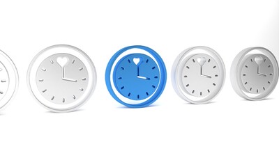 Poster - Blue Clock icon isolated on white background. Time symbol. Minimalism concept. 3D render illustration