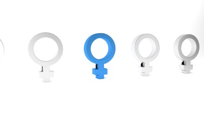 Wall Mural - Blue Female gender symbol icon isolated on white background. Venus symbol. The symbol for a female organism or woman. Minimalism concept. 3D render illustration