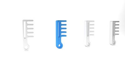 Poster - Blue Hairbrush icon isolated on white background. Comb hair sign. Barber symbol. Minimalism concept. 3D render illustration