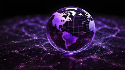 Canvas Print - Innovative holographic purple map or globe on a black backdrop. Earth, the metaverse, and the idea of technology. dimensions.