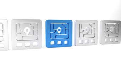 Sticker - Blue Gps device with map icon isolated on white background. Minimalism concept. 3D render illustration