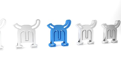 Sticker - Blue Viking in horned helmet icon isolated on white background. Minimalism concept. 3D render illustration