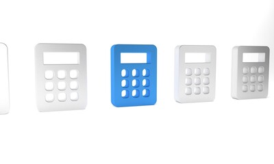 Sticker - Blue Calculator icon isolated on white background. Accounting symbol. Business calculations mathematics education and finance. Minimalism concept. 3D render illustration