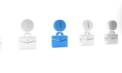 Blue Work time icon isolated on white background. Office worker. Working hours. Business briefcase. Minimalism concept. 3D render illustration