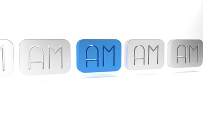Poster - Blue Morning time icon isolated on white background. Time symbol. Minimalism concept. 3D render illustration