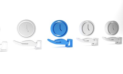 Poster - Blue Clock icon isolated on white background. Time symbol. Minimalism concept. 3D render illustration