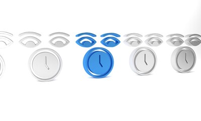 Poster - Blue Clock icon isolated on white background. Time symbol. Minimalism concept. 3D render illustration
