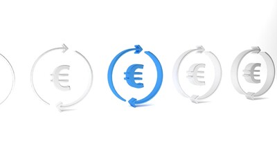 Sticker - Blue Coin money with euro symbol icon isolated on white background. Banking currency sign. Cash symbol. Minimalism concept. 3D render illustration