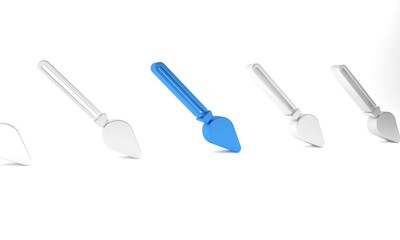 Blue Handle broom icon isolated on white background. Cleaning service concept. Minimalism concept. 3D render illustration