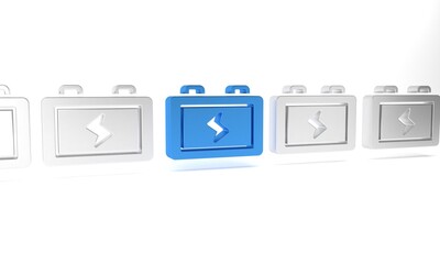 Poster - Blue Battery icon isolated on white background. Lightning bolt symbol. Minimalism concept. 3D render illustration