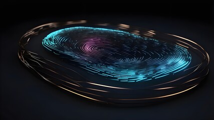 Sticker - Innovative fingerprint-based digital locking hologram on a black backdrop. Concept of safety, security, and protection. dimensions.