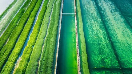 Poster - A green field with a waterway running through it