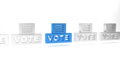 Sticker - Blue Vote box or ballot box with envelope icon isolated on white background. Minimalism concept. 3D render illustration