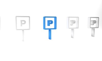 blue parking icon isolated on white background. street road sign. minimalism concept. 3d render illu