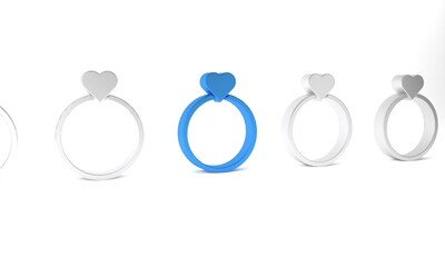 Canvas Print - Blue Wedding rings icon isolated on white background. Bride and groom jewelry sign. Marriage symbol. Diamond ring. Minimalism concept. 3D render illustration