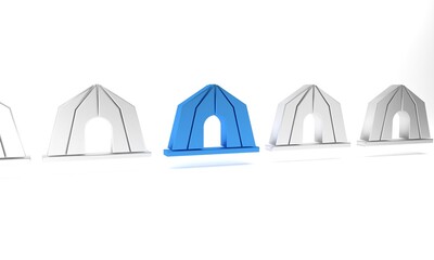 Wall Mural - Blue Circus tent icon isolated on white background. Carnival camping tent. Amusement park. Minimalism concept. 3D render illustration