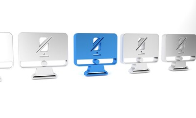 Poster - blue mute microphone on computer icon isolated on white background. microphone audio muted. minimali