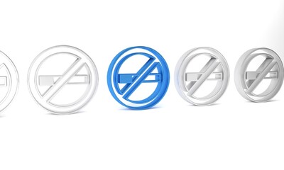 Sticker - Blue No Smoking icon isolated on white background. Cigarette symbol. Minimalism concept. 3D render illustration