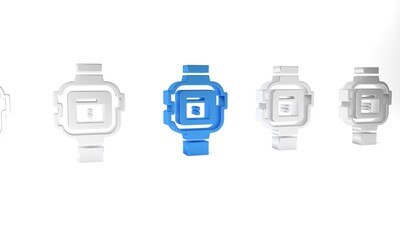Poster - Blue Wrist watch icon isolated on white background. Wristwatch icon. Minimalism concept. 3D render illustration