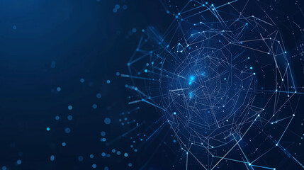Poster - A blue background with a large, blue sphere with many lines and dots