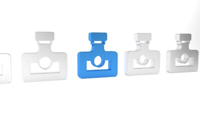 Blue Alcohol drink Rum bottle icon isolated on white background. Minimalism concept. 3D render illustration