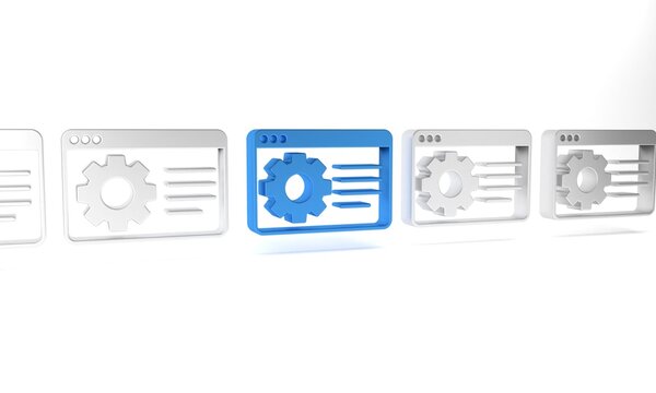 Blue Browser setting icon isolated on white background. Adjusting, service, maintenance, repair, fixing. Minimalism concept. 3D render illustration