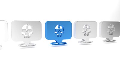 Canvas Print - Blue Skull icon isolated on white background. Pirate captain. Happy Halloween party. Minimalism concept. 3D render illustration