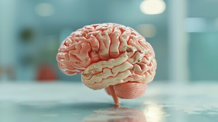 Wall Mural - A pink brain is shown on a table