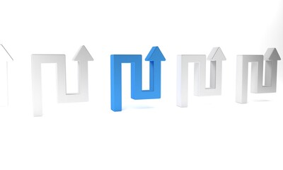 Poster - Blue Arrow icon isolated on white background. Direction Arrowhead symbol. Navigation pointer sign. Minimalism concept. 3D render illustration