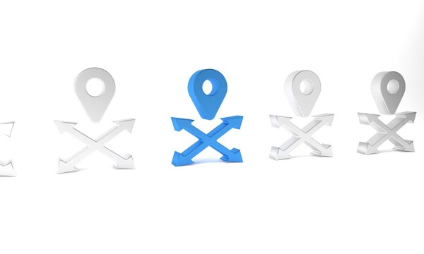 Blue Map pin icon isolated on white background. Navigation, pointer, location, map, gps, direction concept. Minimalism concept. 3D render illustration