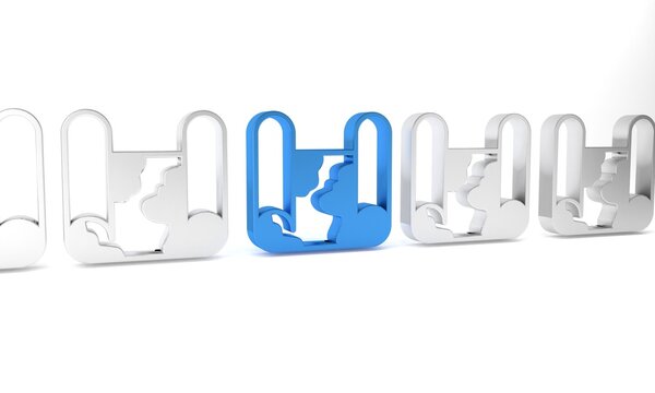 Blue Folded map icon isolated on white background. Minimalism concept. 3D render illustration