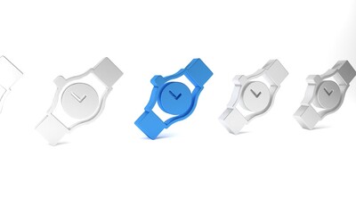 Sticker - Blue Wrist watch icon isolated on white background. Wristwatch icon. Minimalism concept. 3D render illustration