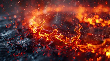 3D image of burning red rubber, featuring detailed flames and realistic textures in a vibrant and dynamic composition.