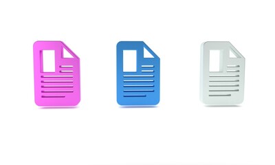 Poster - Colorful File document icon isolated on white background. Checklist icon. Business concept. Minimalism concept. 3D render illustration