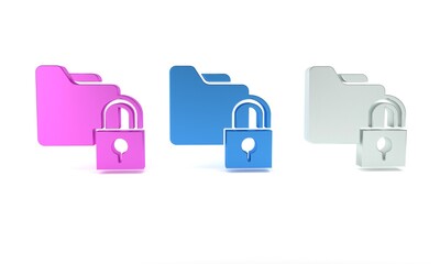 Poster - Colorful Folder and lock icon isolated on white background. Closed folder and padlock. Security, safety, protection concept. Minimalism concept. 3D render illustration