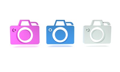 Wall Mural - Colorful Photo camera icon isolated on white background. Foto camera icon. Minimalism concept. 3D render illustration