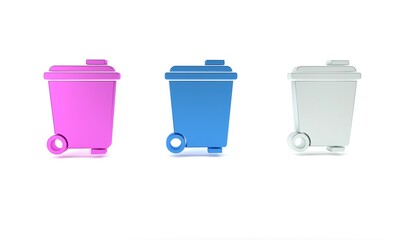 Poster - Colorful Trash can icon isolated on white background. Garbage bin sign. Recycle basket icon. Office trash icon. Minimalism concept. 3D render illustration