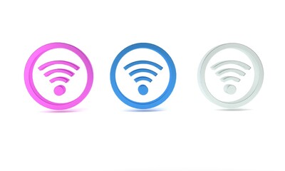 Poster - Colorful Wi-Fi wireless internet network symbol icon isolated on white background. Minimalism concept. 3D render illustration