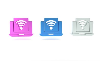 Poster - Colorful Wireless laptop icon isolated on white background. Internet of things concept with wireless connection. Minimalism concept. 3D render illustration