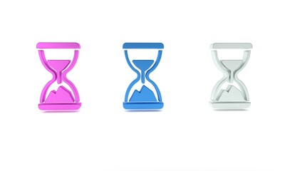 Poster - Colorful Old hourglass with flowing sand icon isolated on white background. Sand clock sign. Business and time management concept. Minimalism concept. 3D render illustration