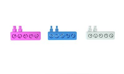 Poster - Colorful Sound mixer controller icon isolated on white background. Dj equipment slider buttons. Mixing console. Minimalism concept. 3D render illustration