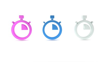 Poster - Colorful Stopwatch icon isolated on white background. Time timer sign. Chronometer sign. Minimalism concept. 3D render illustration