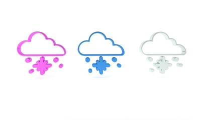 Canvas Print - Colorful Cloud with snow icon isolated on white background. Cloud with snowflakes. Single weather icon. Snowing sign. Minimalism concept. 3D render illustration