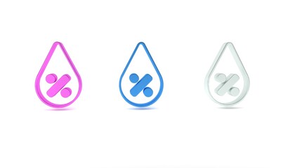 Colorful Water drop percentage icon isolated on white background. Humidity analysis. Minimalism concept. 3D render illustration