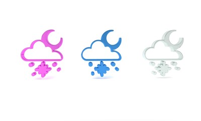 Canvas Print - Colorful Cloud with snow and sun icon isolated on white background. Cloud with snowflakes. Single weather icon. Snowing sign. Minimalism concept. 3D render illustration