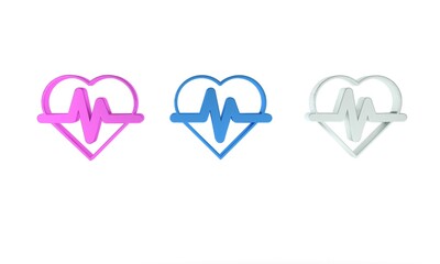 Wall Mural - Colorful Heart rate icon isolated on white background. Heartbeat sign. Heart pulse icon. Cardiogram icon. Minimalism concept. 3D render illustration